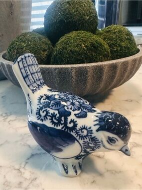 Porcelain Blue & White Chinoiserie Bird Statue